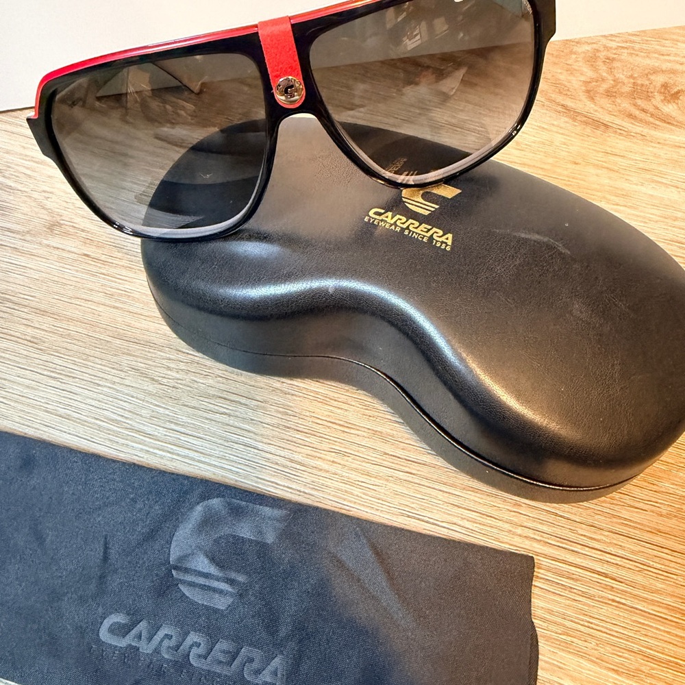 Carrera 33/S 62mm 8V4 PT Black Crystal Red Aviator Sunglasses Grey Gradient Lens